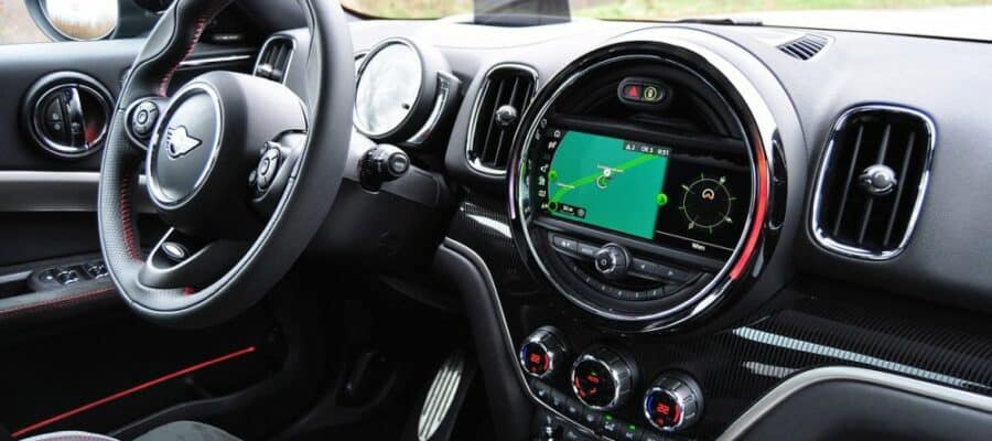 Shows the Sixt Mini Cooper Interior